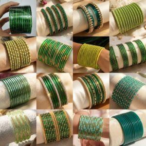 16 Sets Green Glass Bangles Combo