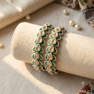 Green Kundan & Pearl Glass Kada