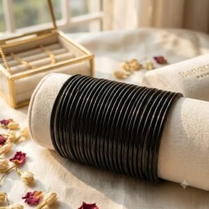 Glossy Jet Black Plain Glass Bangles