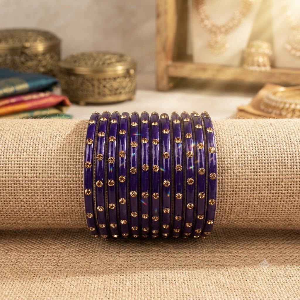 Royal Purple Stone Glass Bangles